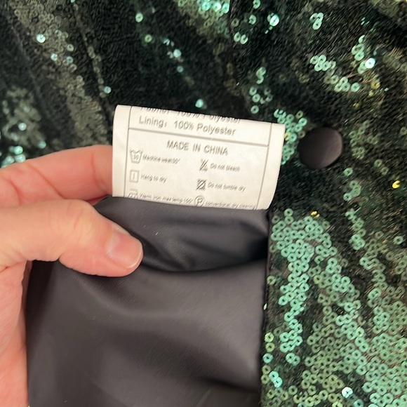 Mage Male Womens Emerald Green Sequin Blazer Jacket NYE Holiday Satin Size Large - Picture 8 of 16